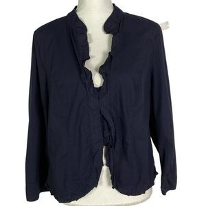 LOFT Outlet Navy Blue Lightweight Jacket, size large, 100% cotton, ruffle hem